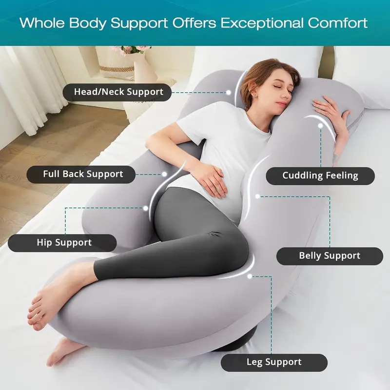 Sasttie Pregnancy Pillows for Sleeping, U Shaped Cooling Full Body Pillow with Removable Cover, Pregnant Women Must Haves, Maternity Essential, Light Grey 5