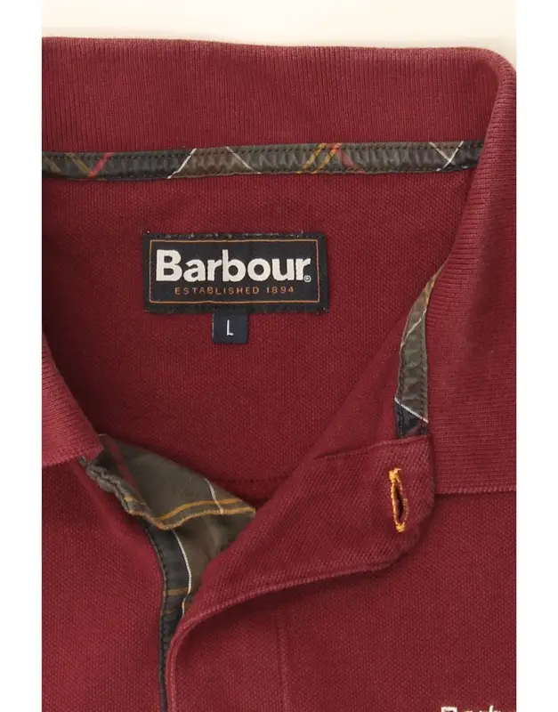 Pre-Owned Vintage BARBOUR Mens Polo Shirt Large Maroon Cotton 3