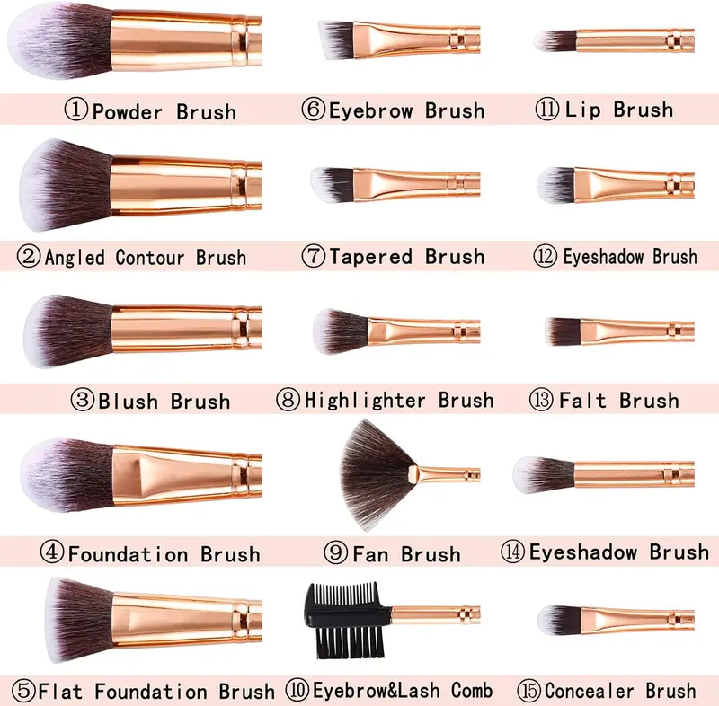 Makeup Brushes  15PCs Marble Makeup Brush Set Premium Synthetic Kabuki Powder Blush Contour Foundation Concealer Eyeshadow Brushes with Makeup Sponge 1