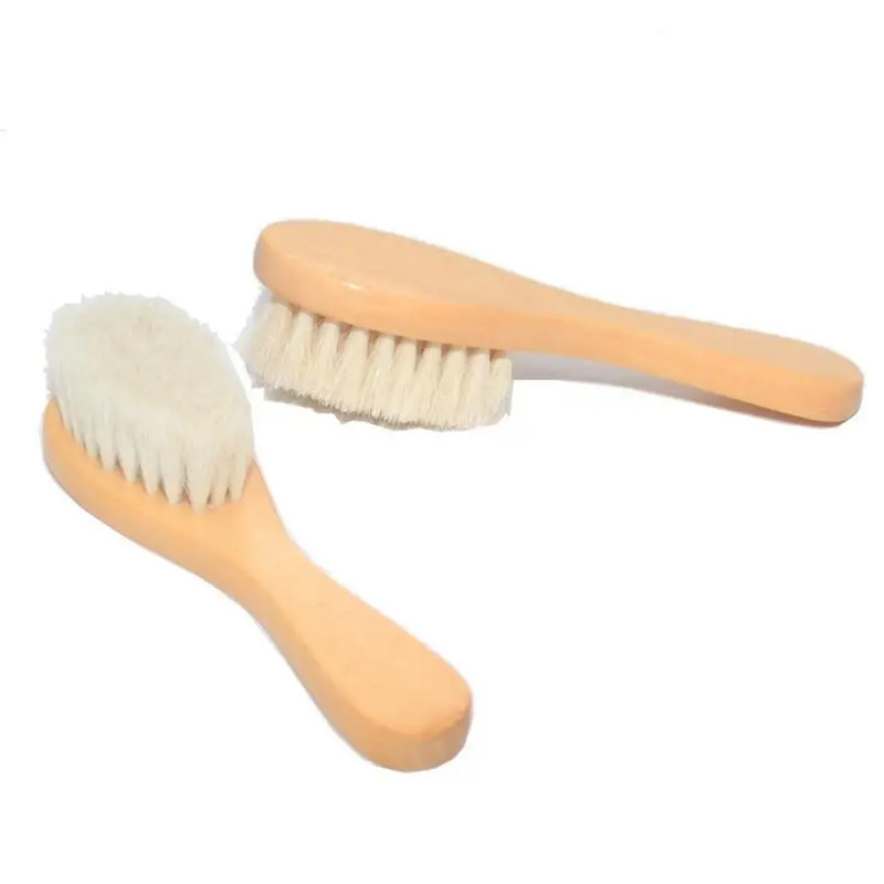 Baby Hair Brush With Wooden Handle And Super Soft Pure Natural Wool Bristles For Newborns & Toddlers Infant Comb Head Massager 3