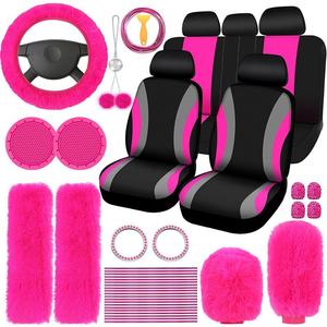 Car Interior Decorative Accessories, Car Seat Decorative Accessories, Universal Plush Steering Wheel Protective Cover Kit, Fashionable Car Interior Seat Set for Women & Men, Car Interior Decoration