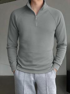 Men's Solid Half Zip Polo Shirt, Loose Casual Comfy Long Sleeve Top for Spring & Fall, Men's Clothes for Daily Wear, Beige