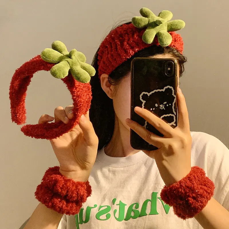 Strawberry Headband Red Wash Face Hair Bands Hair Hoops Girls Thick Cute Plush Hairbands Headband Fashion Hair Accessories 5