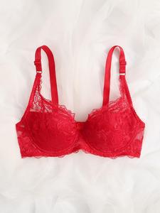 Women's Contrast Lace Push Up Bra, Adjustable Strap Lingerie Top for Daily Wear, Lace Underwear, Soft Fit Comfy Breathable Underwear for All Seasons, Women's Underwear, Lounge Bras, Valentine's Day Gift for Girl