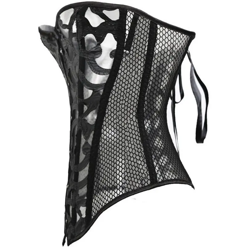 Kelvry Women's Sexy Satin Waist Cincher Lace up Boned Overbust Corset Basque Bustier Top Black 6-24 2
