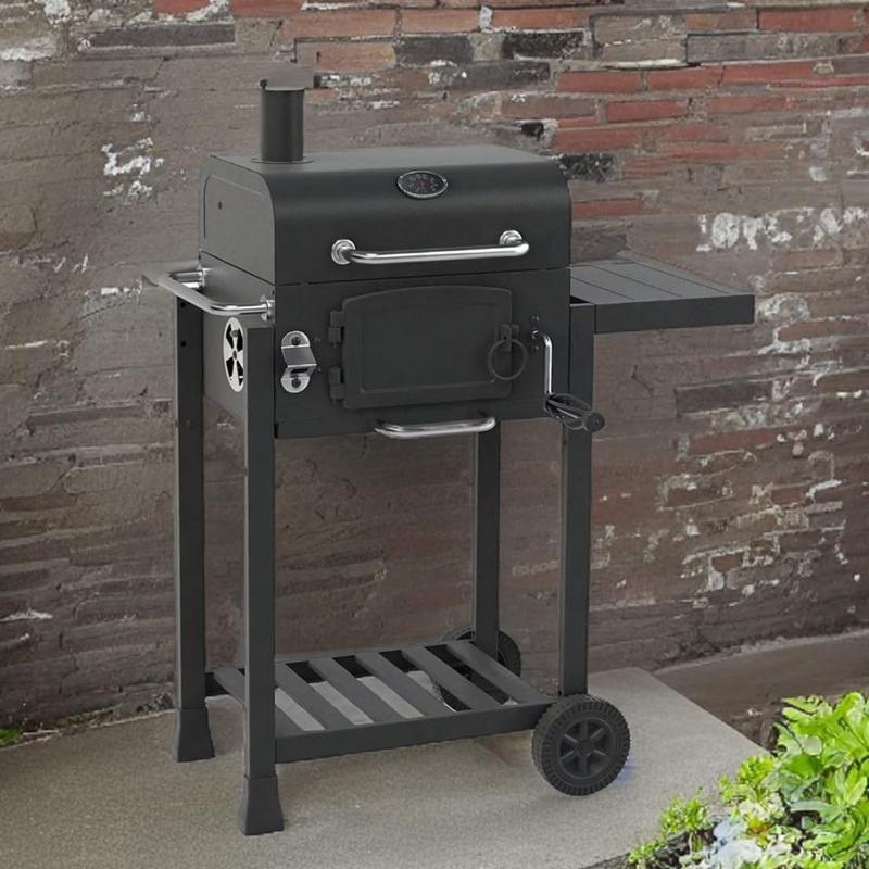 CosmoGrill Outdoor Jr. Smoker Barbecue Charcoal Portable BBQ Grill, Built-in Thermometer, Adjustable Charcoal Pan and Chimney, Wheels, Storage | Compact Coal BBQ Smoker for Home Garden Party Cooking 2