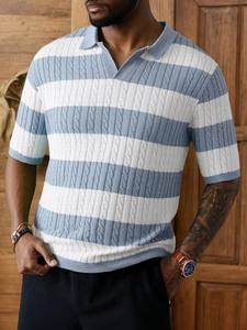 Men's Colorblock Striped Print Polo Shirt, Regular Fit Casual Short Sleeve Collared Jumper for Summer, Fashion Men's Knitwear for Daily Wear, Top