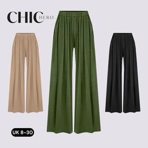Chichero Women's Casual Solid Elastic Waist Wide Leg Pants Loose Lounge Trousers fashion  deals free  people