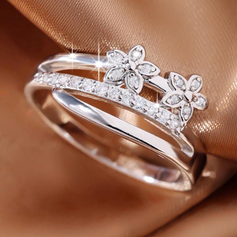 Simple flower and stone decorated ring, suitable as a holiday gift, suitable for daily wear, parties, holiday gifts 2