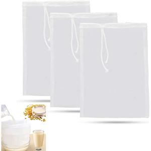 3pcs Reusable Micron Fine Mesh Filter Bags,Drawstring Cold Brew Coffee Cheese Cloths Strainer Bags,Fine Mesh Nylon Straining Bag, Washable Strainer Bag for Juice,Wine,Homebrew,Brewing,Hop(200 mesh) Tea Machine