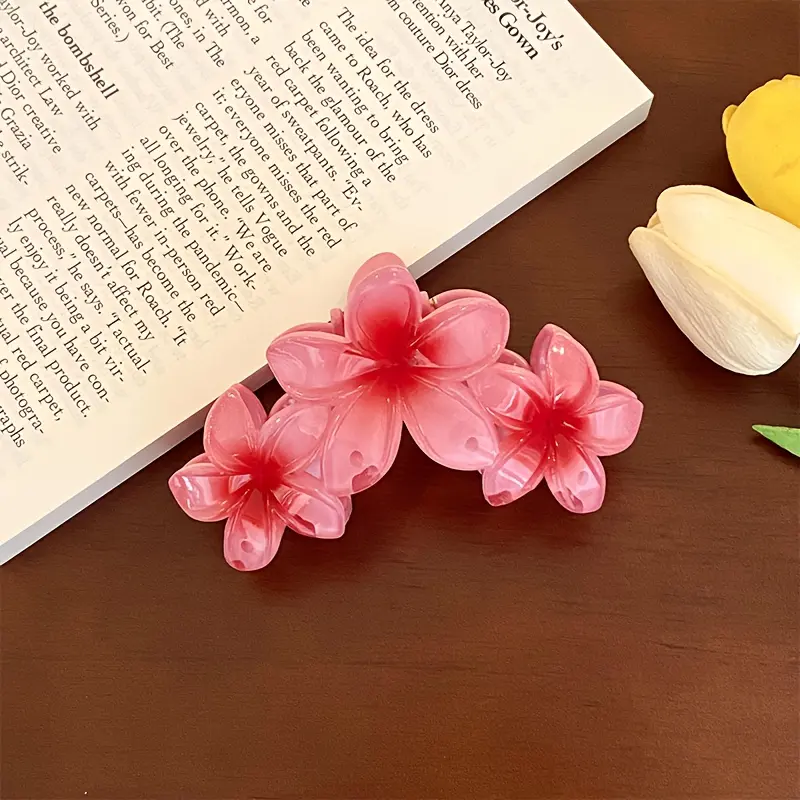 (Giveaway) 1/6pcs, New Candy Color Three Flowers Hair Claw Clips for Women Sweet Large Gradient Shark Clip Hair Claw Crab Clip Hair Clip Hair Accessories, Choose The Perfect Gift for Female Friends 4