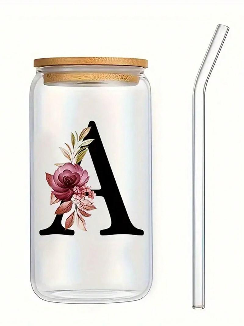 Product Introduction of Letter Printed Glass Cup with Straw & Lid - 480ml - Simple and Beautiful - Transparent - Flat Bottom - Hot Drinks - Home or Coffee Shop Use - Drinkware 7
