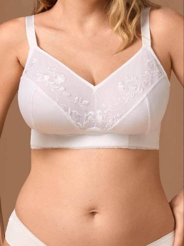 【Plus Size】 Solid Patchwork Lace Wireless Bra, Elegant Comfortable Breathable Bra for Daily Wear, Women's Lingerie for All Seasons 0