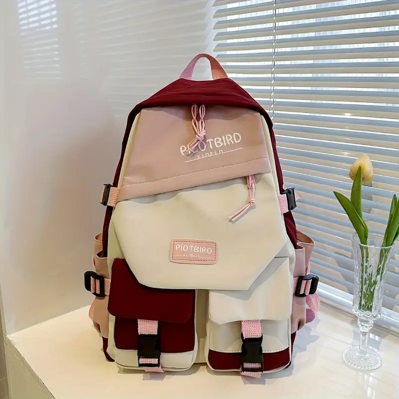 Stylish Ultra-Light Colorblock Backpack - Durable Nylon with Secure Zip, Perfect for College, Travel & Daily Outings 6