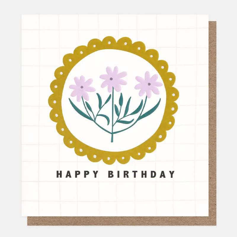 Scalloped Flowers Happy Birthday Card 0