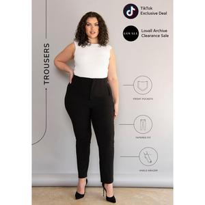Lovall Cigarette Trouser - Black | Clearance | Standard and Plus Sizes Available, Sizes 6-28,  | Lengths Available: Petite, Regular & Tall | Supportive Lightweight Fabric, High Waisted, Flattering Tapered Fit