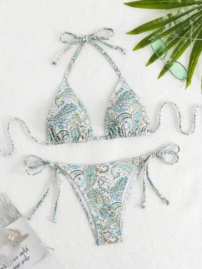 Backless Halter Bikini Set – Printed Two-Piece Swimwear for Summer Beach Days 1