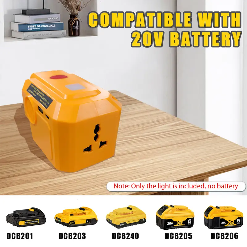 (Free UK Delivery: Limited Time Only) Power Inverter Generator Fit for DEWALT 18V/20V Lithium Battery, DC18V to AC 220-230V Portable Power Station for Phone Charger Adapter, 1 USB Ports & 1 Type-C & 1 AC Outlet, 200LM LED Light 6