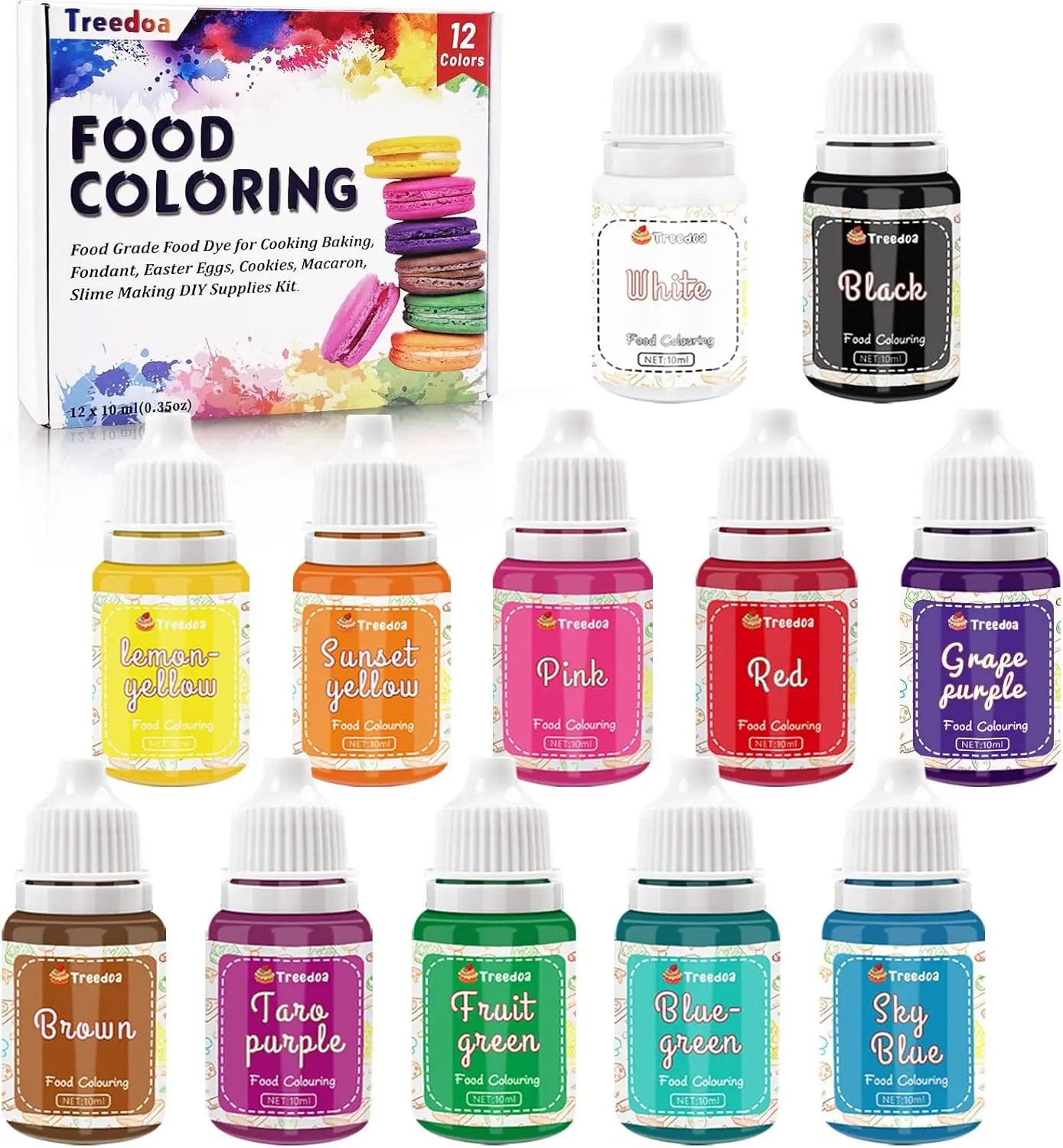 Food Coloring Set,12 Colours x 10ml Cake Food Coloring Liquid Set,Food Coloring for Baking Cake Decorating Food Grade Food Color Dye for Fondant,Icing,Slime Making DIY Supplies Kit-0.35 Fl. oz/Bottles