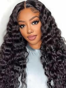 5x5 HD Transparent Lace Wigs, Human Hair Deep Wave Lace Front Wigs, Pre Plucked Lace Front Wig for Women, Natural Black for Women Girls Daily Party