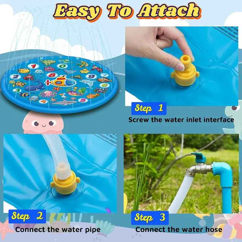 Kids Sprinkle and Splash Play Mat, 68'' Summer Garden Outdoor Spray Water Play Sprinklers Games Garden Beach Spray Mat, Sprinkle Splash Water Pad Toys Pool Toy Gifts for Boys Girls 2