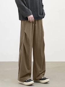 Men's Solid Corduroy Pants, Loose Casual Comfy Trousers for Spring & Fall, Woven Bottoms for Men, Beige