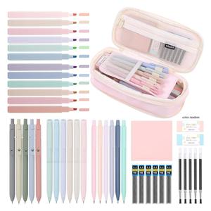 Aesthetic School Supplies Set, 44pcs/set Including Highlighter & Gel Pen & Mechanical Pencil & Pencil Case & Accessories, Art Materials, Cute Stationery Set, Desk Supplies Set