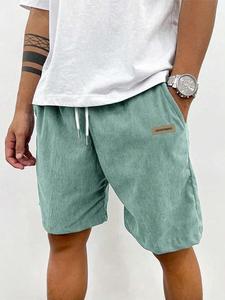 Men's Letter Print Corduroy Shorts, Loose Casual Comfy Breathable Shorts for Summer, Men's Bottoms for Daily Wear