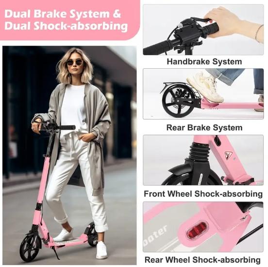 Product Introduction of Children's colorful flashing wheel scooter, foldable, suitable for children aged 7-14, adjustable height, with brakes, large wheels, black 12