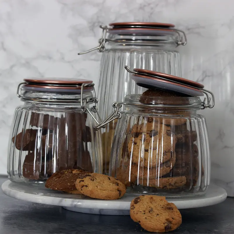Storage Jar Glass 1L Airtight Copper Clip Top Lid Coffee Rice Flour Preserve Jar 2