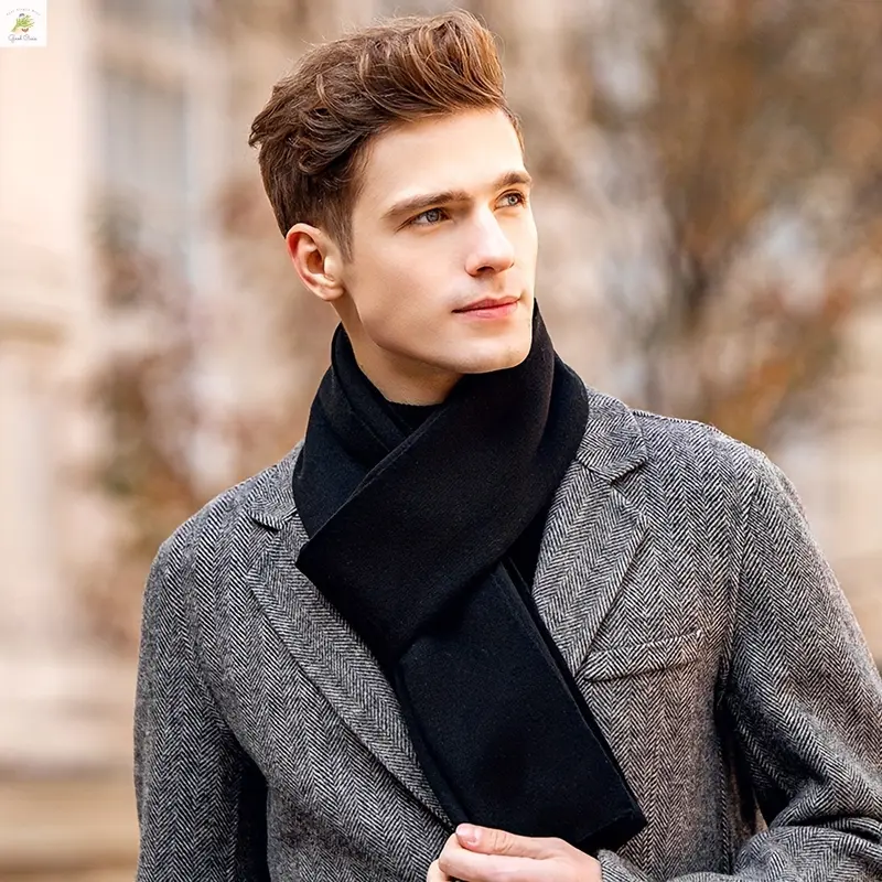 Good Oasis Men's Solid Navy Blue Soft Wool Knit Scarf - Long, Warm, Skin - Friendly and All - Match Fashion Neckwear for Winter. A Versatile and Classic Wool Scarf 0