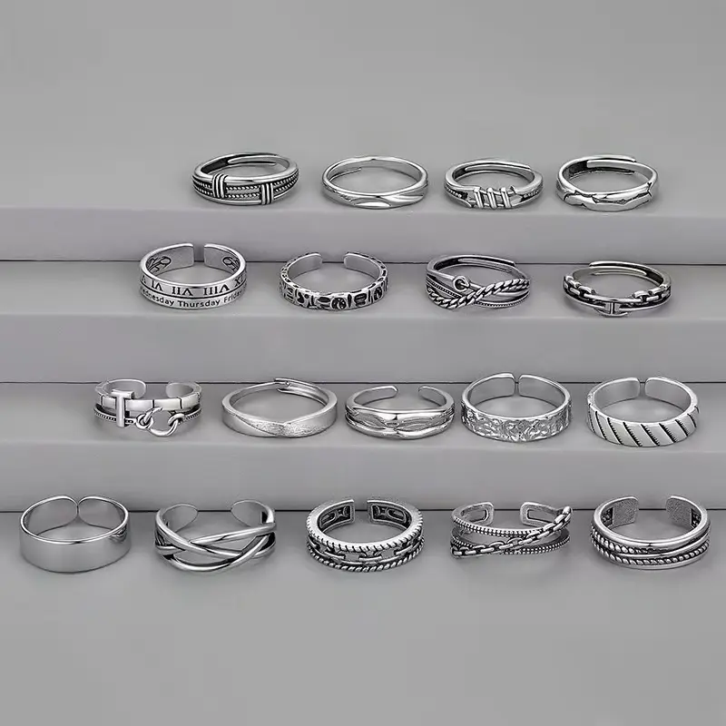 Random cool do old lines chain men's and women's rings single ring retro open ring personality trend imitation Thai silver ring 0
