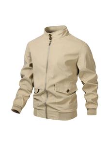 Men's Plain Pocket Zip Up Stand Collar Jacket, Regular Fit Casual Button Long Sleeve Outerwear for Fall & Winter, Men's Clothes for Daily Wear