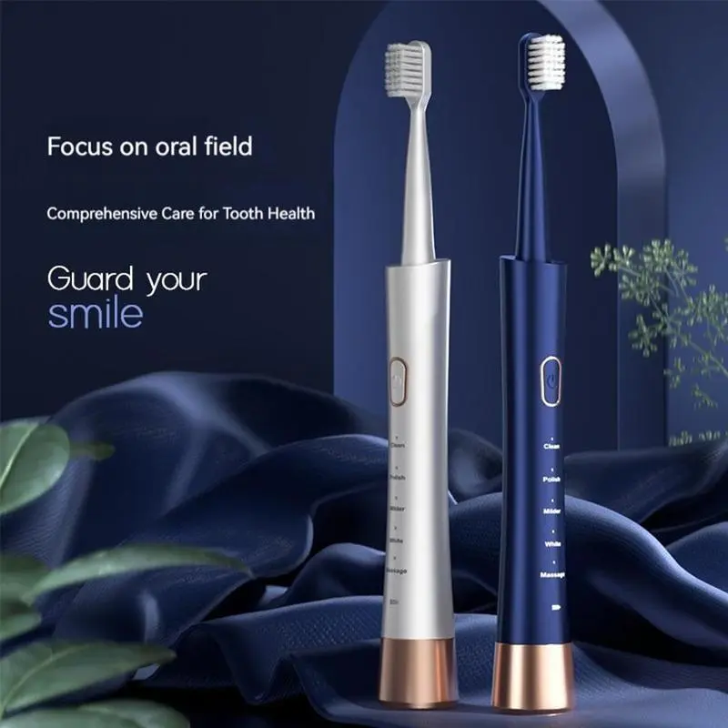 【UK SELLER】Electric USB Charging Toothbrush, 1 Count Soft Bristles Toothbrushes & 4 Counts Brush Head & 1 Count Charging Cable, Intelligent Cleaning Toothbrushes, Valentine's Day Gift Oral Sensitive Cleansing Blue 3