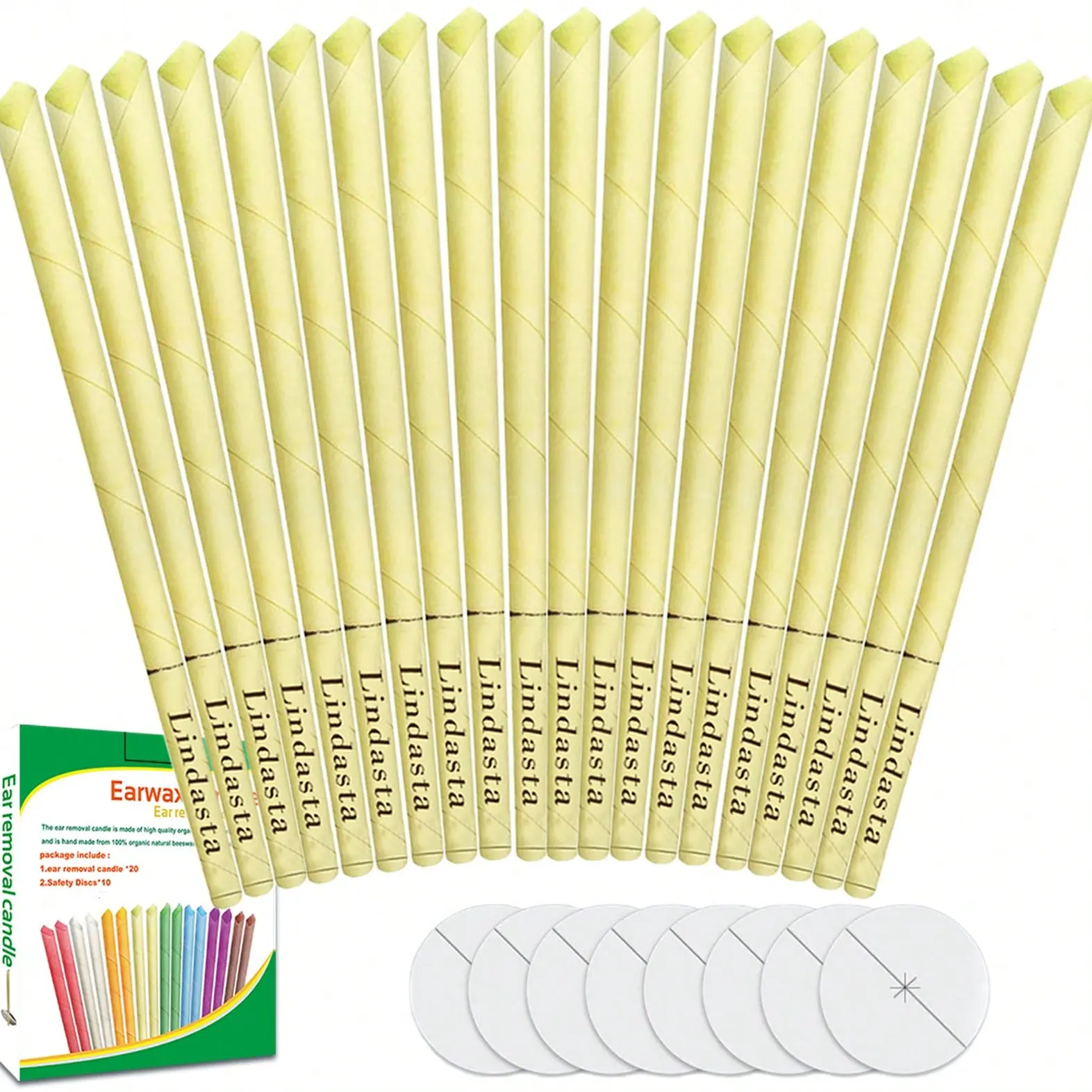 Sumwitum 20 PCS Ear Candles,Hopi Ear Candles Natural Beeswax Canding Cones Ear Wax Remover Candles 100%  Cylinders Fragrance Hollow Cone Candles With(8 Colours)+10 Protective Disks