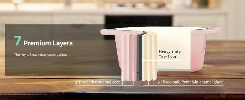 Product Introduction of Enamelled Cast Iron Round Casserole Pot With Lid Cookbook & Cotton Potholders - Non-stick Dutch Oven Cookware for Braising, Stews, Roasting, Bread Baking 4