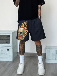 Men's Regular Fit Skull Print Shorts, Casual Comfy Breathable Shorts for Summer, Men's Bottoms for Daily Wear