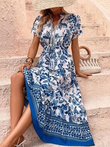 Women's Floral Print A Line Dress, Boho  Long Dress for Beach Holiday Vacation, Ladies Spring & Fall Clothes