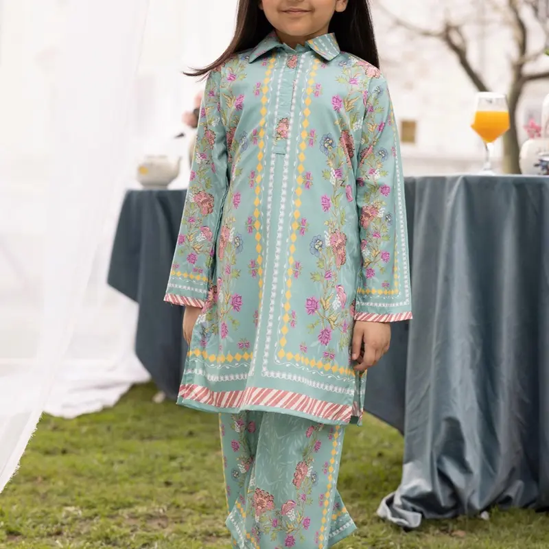 Olivia kids  minty green Mother Daughter Printed Co-Ord Set - Two Pieces Readymade Suits