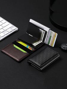 Men's Carbon Fiber Wallet with Card Slots, Ultra-thin Front Pocket Smart Pop-Up Card Holder, RFID Blocking Wallet for Safe Storage