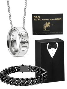 Men's Fashionable Dad Ring Necklace & Bracelet, Fashion Jewelry for Party, Daily Clothing Decor, Trendy All-match & Exquisite Jewelry Set for Birthday Gift