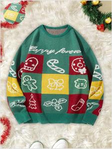 Men's Christmas Tree & Letter Print Drop Shoulder Sweater, Casual Regular Fit Long Sleeve Round Neck Jumper for Fall & Winter, Fashion Men's Knitwear for Daily Wear