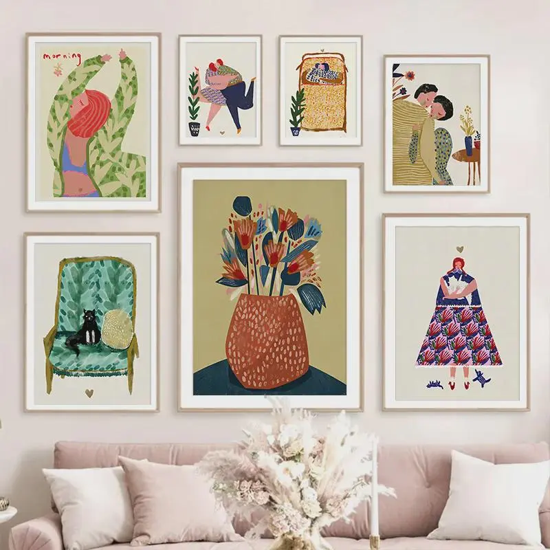 Abstract Painted Woman Couple Art Wall Art Animal Modern Nordic Canvas Painting Poster Living Room Bedroom Home Decor Wall Art 1