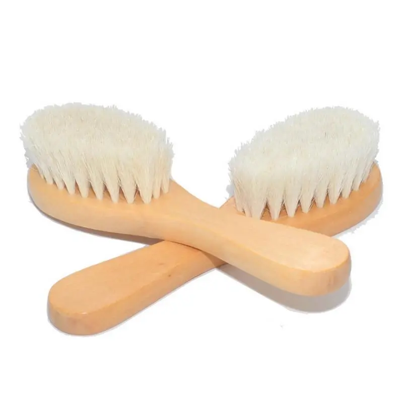 Baby Hair Brush With Wooden Handle And Super Soft Pure Natural Wool Bristles For Newborns & Toddlers Infant Comb Head Massager 1