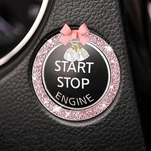 Rhinestone Decor Bowknot Design Car Engine Start Stop Button Ring, Car Engine Start Stop Button Decoration, Car Interior Accessories for Women, Car Decorations, Sticker for Cars, Vinyl Decal, Car Interior Decorative, Girly Car Accessories