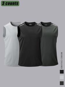 Men's Solid Color Raglan Sleeve Tank Top, Breathable Quick Drying Vest, Casual Comfy Sleeveless Top for Gym Workout Running, Men's Clothes for Summer