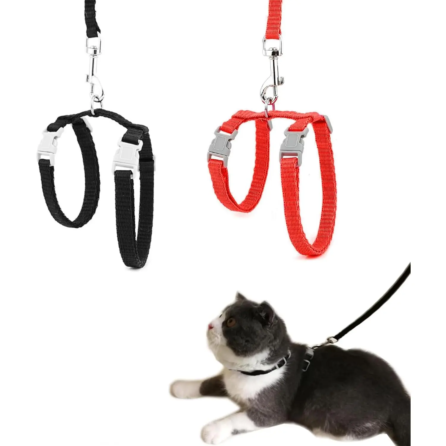 2Pcs Cat Harness and Leash Set, Adjustable Kitten Harness Travel Petsafe Harness Escape Proof Cat Harnesses Soft Nylon Harness with Leash for Kitty Small Pet Outdoor Walking