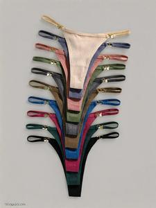 Women's Ring Linked Thong, 12/18 Counts Casual Comfy Minimalist Soft and Breathable Panty for Daily Wear, Summer Outfits 2024, Women's Knicker for All Seasons