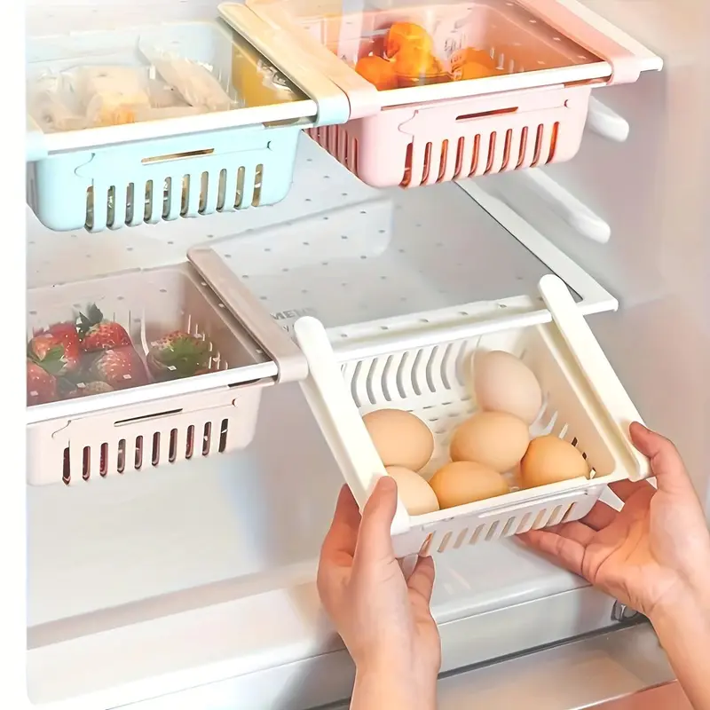 Adjustable And Expandable Refrigerator Organizing Drawer Baskets, Fridge Storage Boxes, Multifunctional Kitchen Storage Baskets, Kitchen Vegetable Washing Baskets. 1