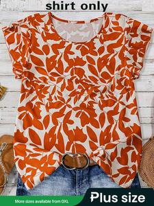【Plus Size】 Floral Print Round Neck Blouse, Casual Crew Neck Top for Daily Wear, Women Plus Clothing for All Seasons, Top